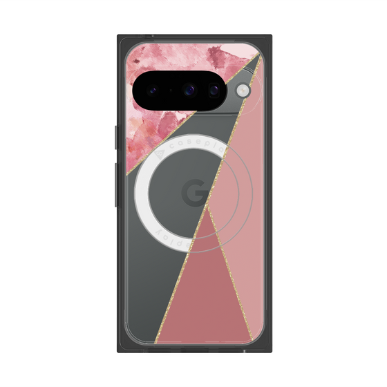プレミアムスクエアケース with Pixelsnap［ マーブルトライアングルパレット - Pink ］