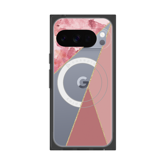 プレミアムスクエアケース with Pixelsnap［ マーブルトライアングルパレット - Pink ］