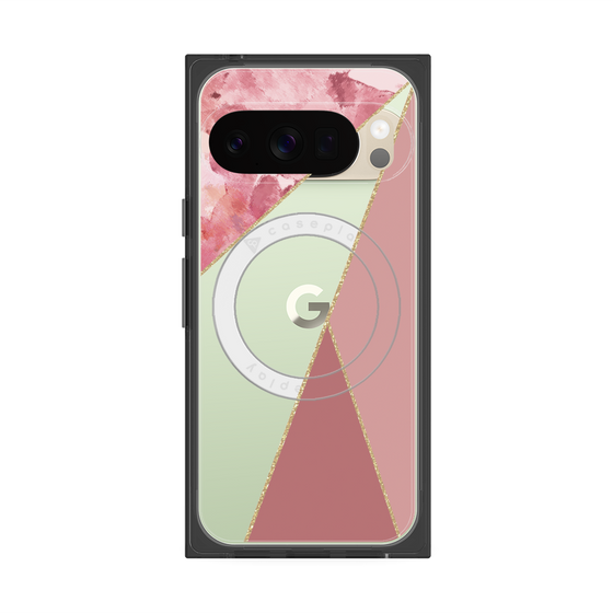 プレミアムスクエアケース with Pixelsnap［ マーブルトライアングルパレット - Pink ］