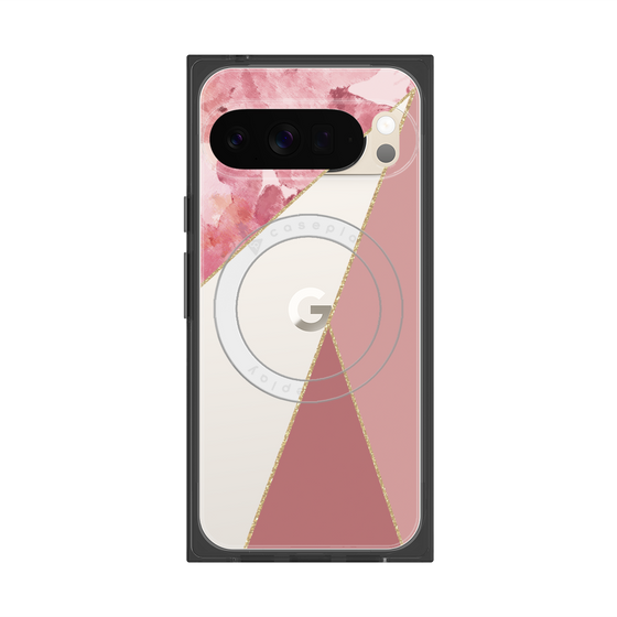 プレミアムスクエアケース with Pixelsnap［ マーブルトライアングルパレット - Pink ］