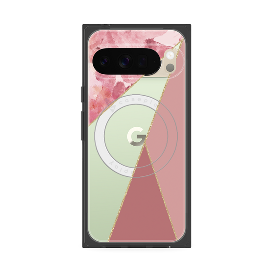 プレミアムスクエアケース with Pixelsnap［ マーブルトライアングルパレット - Pink ］
