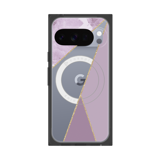 プレミアムスクエアケース with Pixelsnap［ マーブルトライアングルパレット - Purple ］
