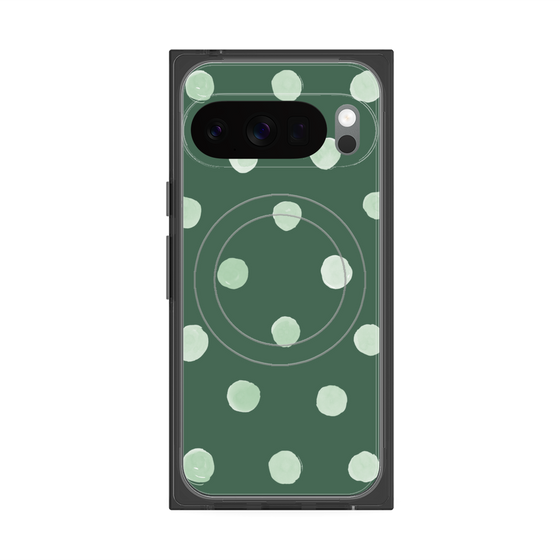 プレミアムスクエアケース with Pixelsnap［ 水彩ドット・レトロカラー - Green ］
