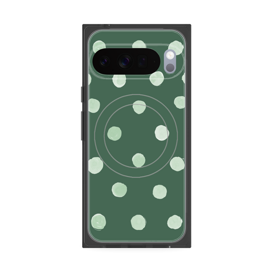 プレミアムスクエアケース with Pixelsnap［ 水彩ドット・レトロカラー - Green ］