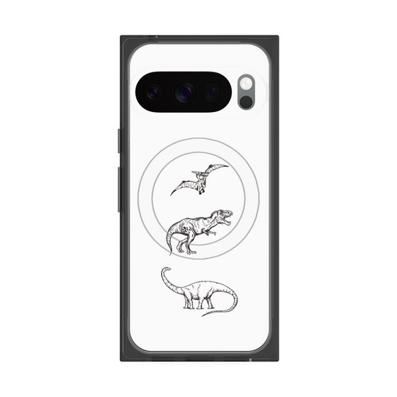 プレミアムスクエアケース with Pixelsnap［ Dinosaurs No.1 - White ］