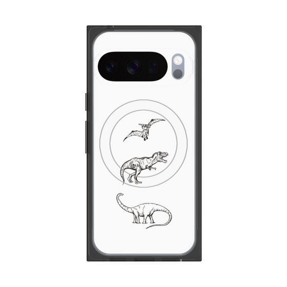 プレミアムスクエアケース with Pixelsnap［ Dinosaurs No.1 - White ］