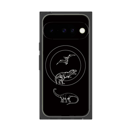 プレミアムスクエアケース with Pixelsnap［ Dinosaurs No.1 - Black ］