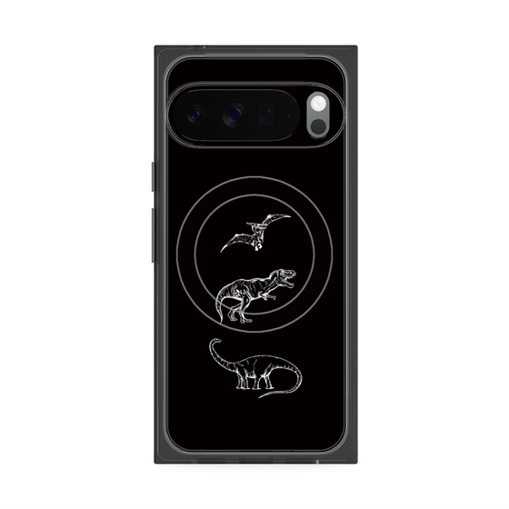 プレミアムスクエアケース with Pixelsnap［ Dinosaurs No.1 - Black ］