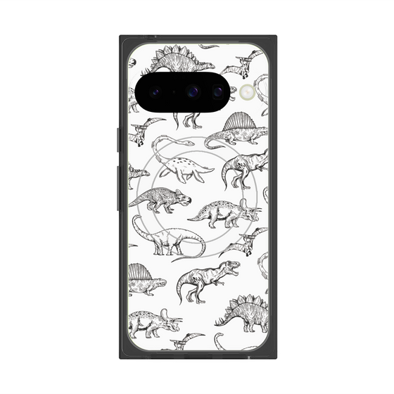 プレミアムスクエアケース with Pixelsnap［ Dinosaurs No.2 - White ］