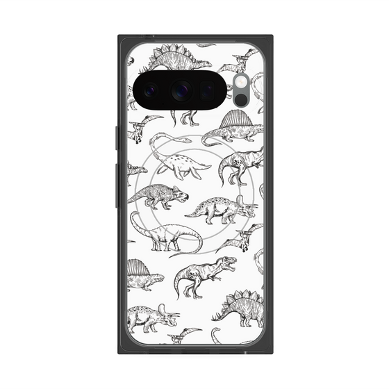 プレミアムスクエアケース with Pixelsnap［ Dinosaurs No.2 - White ］