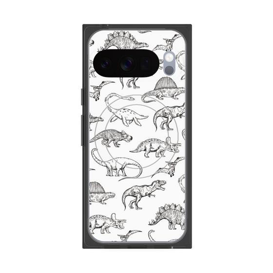 プレミアムスクエアケース with Pixelsnap［ Dinosaurs No.2 - White ］