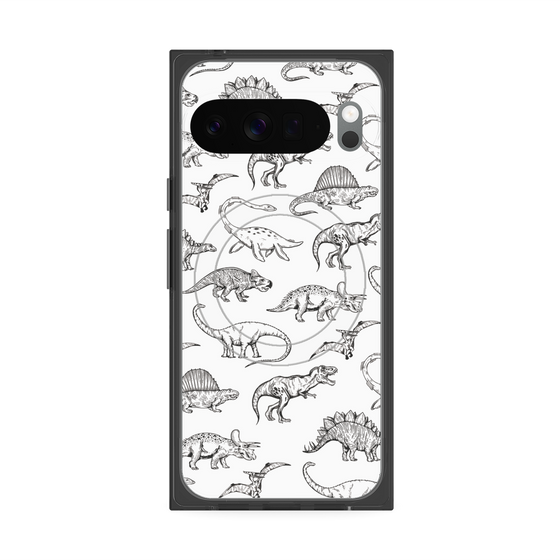 プレミアムスクエアケース with Pixelsnap［ Dinosaurs No.2 - White ］
