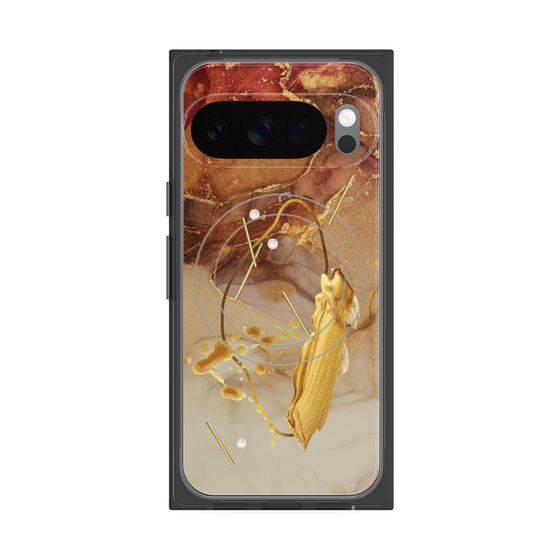 プレミアムスクエアケース with Pixelsnap［ Marble Nuance Painting Brown ］
