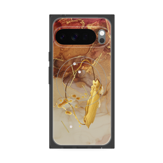 プレミアムスクエアケース with Pixelsnap［ Marble Nuance Painting Brown ］