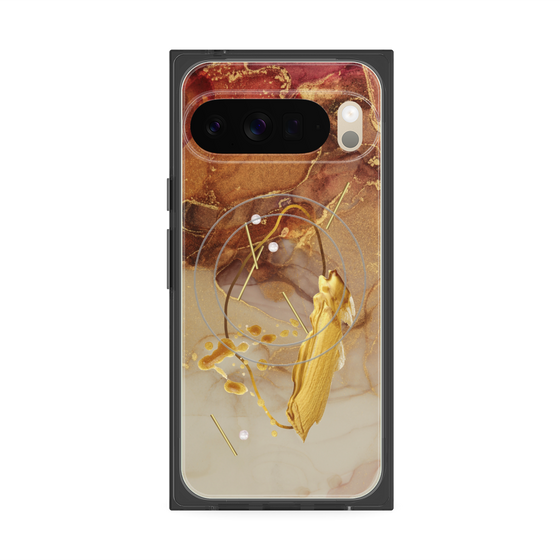 プレミアムスクエアケース with Pixelsnap［ Marble Nuance Painting Brown ］