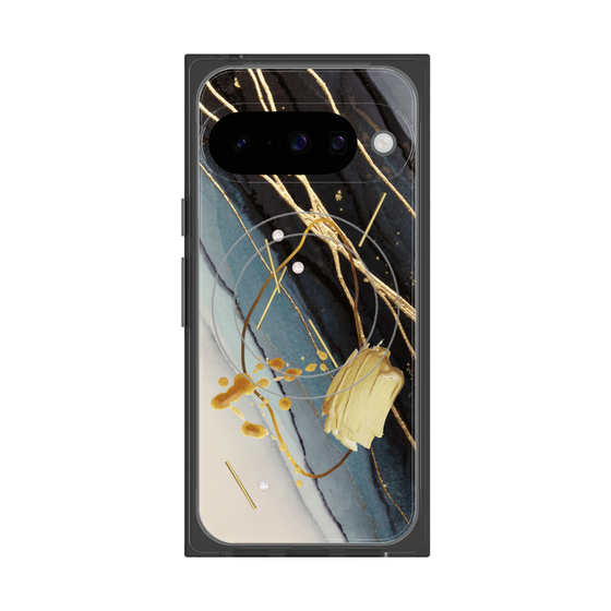 プレミアムスクエアケース with Pixelsnap［ Marble Nuance Painting Black ］