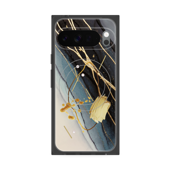 プレミアムスクエアケース with Pixelsnap［ Marble Nuance Painting Black ］