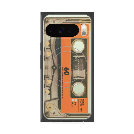 プレミアムスクエアケース with Pixelsnap［ RETORO CASSETTE TAPE - Skeleton Orange ］