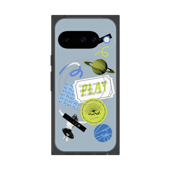 プレミアムスクエアケース with Pixelsnap［ Playful sticker - Dusty Blue ］