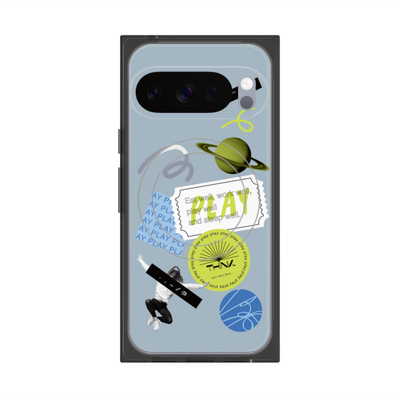 プレミアムスクエアケース with Pixelsnap［ Playful sticker - Dusty Blue ］