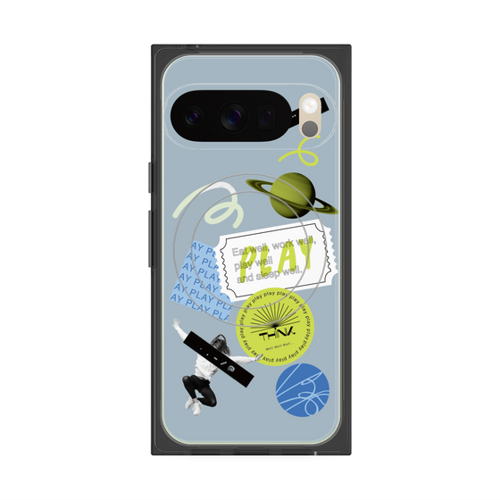 プレミアムスクエアケース with Pixelsnap［ Playful sticker - Dusty Blue ］