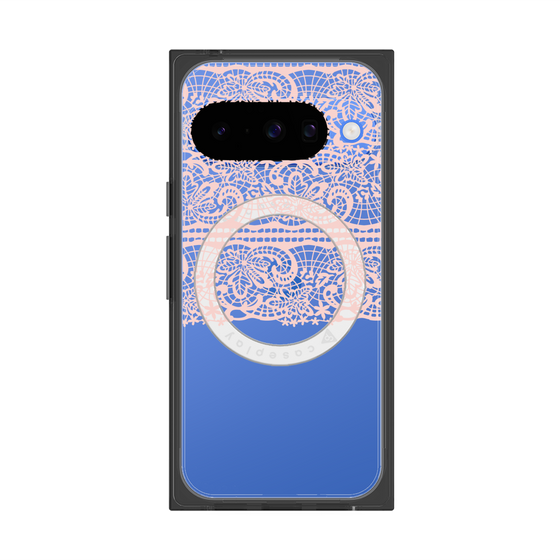 プレミアムスクエアケース with Pixelsnap［ LANVIN en Bleu - Lace - Pink ］
