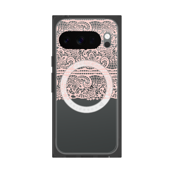 プレミアムスクエアケース with Pixelsnap［ LANVIN en Bleu - Lace - Pink ］