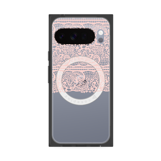 プレミアムスクエアケース with Pixelsnap［ LANVIN en Bleu - Lace - Pink ］