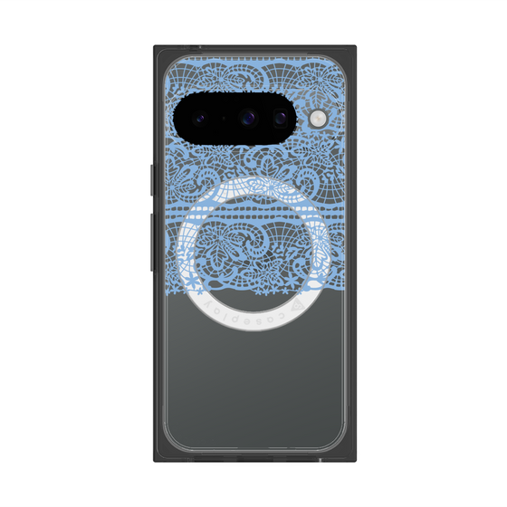 プレミアムスクエアケース with Pixelsnap［ LANVIN en Bleu - Lace - Blue ］