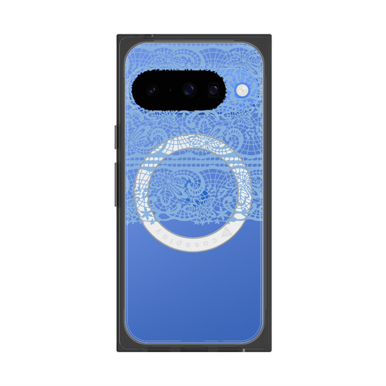 プレミアムスクエアケース with Pixelsnap［ LANVIN en Bleu - Lace - Blue ］
