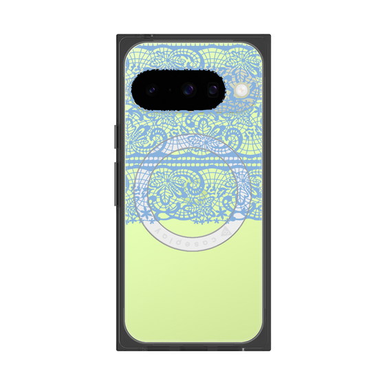 プレミアムスクエアケース with Pixelsnap［ LANVIN en Bleu - Lace - Blue ］