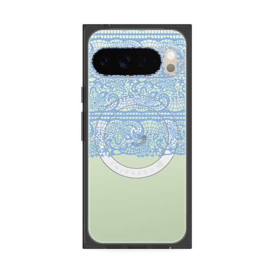 プレミアムスクエアケース with Pixelsnap［ LANVIN en Bleu - Lace - Blue ］