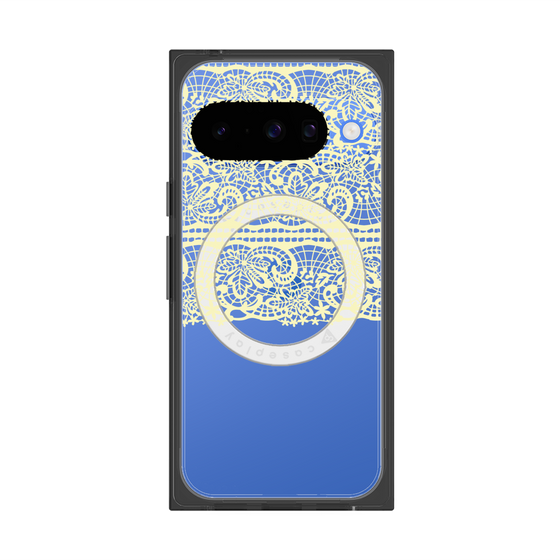 プレミアムスクエアケース with Pixelsnap［ LANVIN en Bleu - Lace - Yellow ］