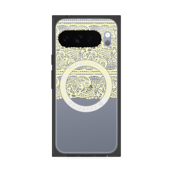 プレミアムスクエアケース with Pixelsnap［ LANVIN en Bleu - Lace - Yellow ］