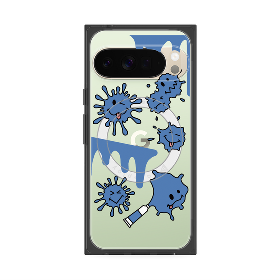 プレミアムスクエアケース with Pixelsnap［ PAINTING SMILE Blue ］