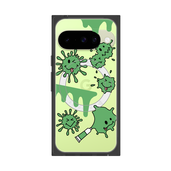 プレミアムスクエアケース with Pixelsnap［ PAINTING SMILE Green ］