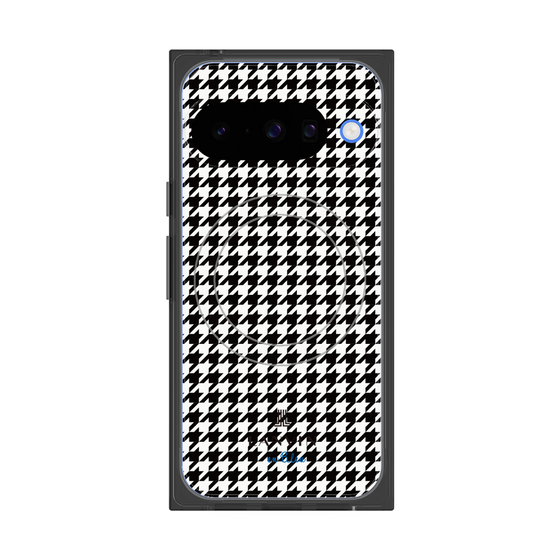 プレミアムスクエアケース with Pixelsnap［ Houndstooth Pattern Black with LANVIN en Bleu logo- ランバン 千鳥格子柄 ブラック ］