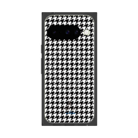 プレミアムスクエアケース with Pixelsnap［ Houndstooth Pattern Black with LANVIN en Bleu logo- ランバン 千鳥格子柄 ブラック ］