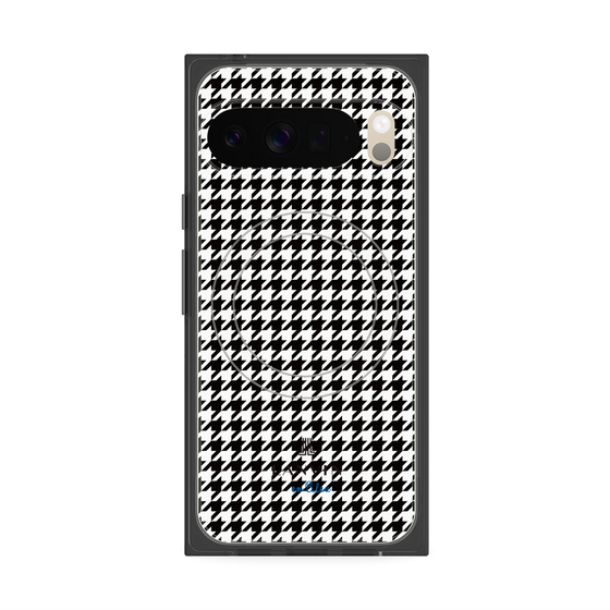 プレミアムスクエアケース with Pixelsnap［ Houndstooth Pattern Black with LANVIN en Bleu logo- ランバン 千鳥格子柄 ブラック ］