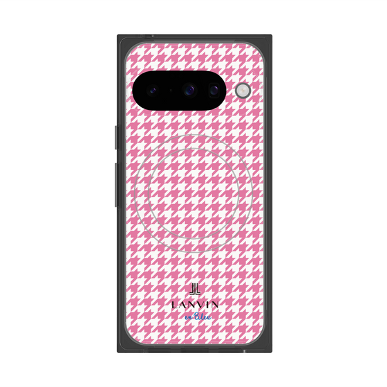 プレミアムスクエアケース with Pixelsnap［ Houndstooth Pattern Pink with LANVIN en Bleu logo- ランバン 千鳥格子柄 ピンク ］