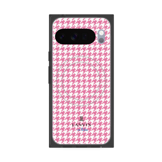 プレミアムスクエアケース with Pixelsnap［ Houndstooth Pattern Pink with LANVIN en Bleu logo- ランバン 千鳥格子柄 ピンク ］
