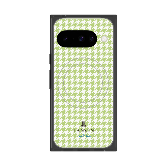 プレミアムスクエアケース with Pixelsnap［ Houndstooth Pattern Green with LANVIN en Bleu logo- ランバン 千鳥格子柄 グリーン ］