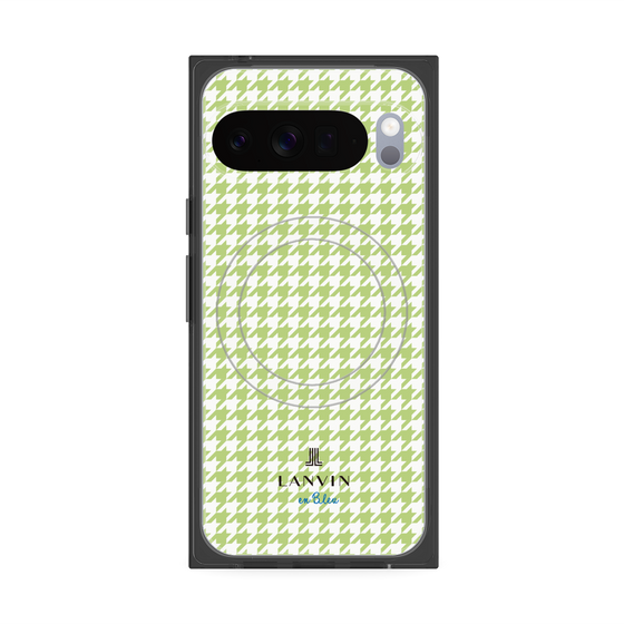 プレミアムスクエアケース with Pixelsnap［ Houndstooth Pattern Green with LANVIN en Bleu logo- ランバン 千鳥格子柄 グリーン ］
