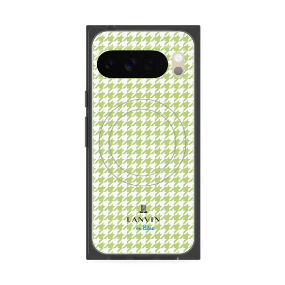 プレミアムスクエアケース with Pixelsnap［ Houndstooth Pattern Green with LANVIN en Bleu logo- ランバン 千鳥格子柄 グリーン ］