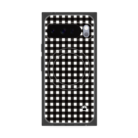 プレミアムスクエアケース with Pixelsnap［ Checkered Purple - ギンガムチェック ブラック ］