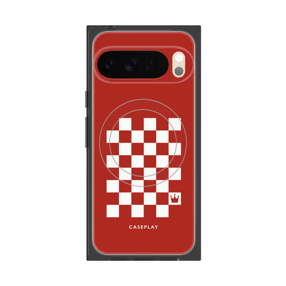 プレミアムスクエアケース with Pixelsnap［ Racing checkered flag Red - レーシングチェッカーフラッグ レッド ］