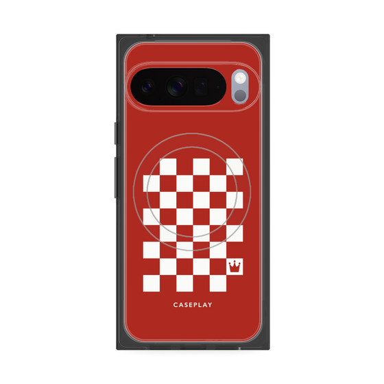 プレミアムスクエアケース with Pixelsnap［ Racing checkered flag Red - レーシングチェッカーフラッグ レッド ］