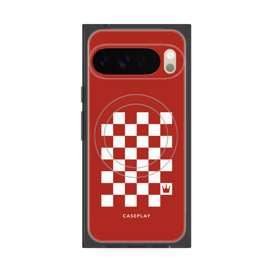 プレミアムスクエアケース with Pixelsnap［ Racing checkered flag Red - レーシングチェッカーフラッグ レッド ］