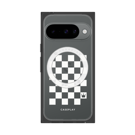 プレミアムスクエアケース with Pixelsnap［ Racing checkered flag White - レーシングチェッカーフラッグ ホワイト ］