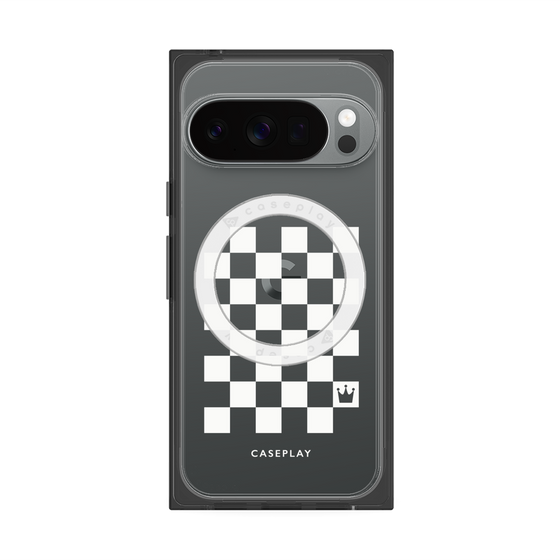 プレミアムスクエアケース with Pixelsnap［ Racing checkered flag White - レーシングチェッカーフラッグ ホワイト ］